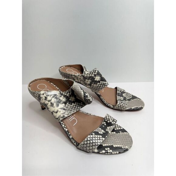 Calvin Klein Sandals Size 8 Snakeskin Open Toe Leather Heels - Picture 4 of 10
